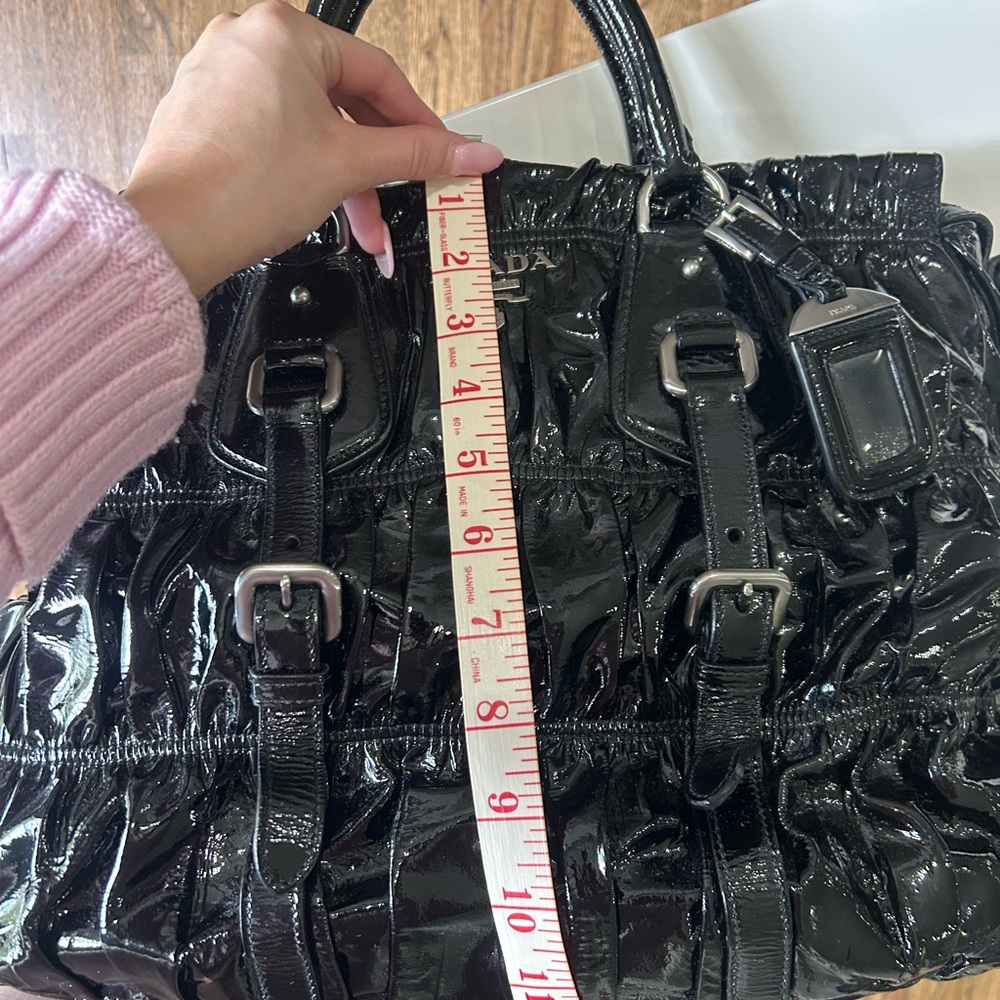 Prada Black Patent Ruched Tote with Buckle Accents - Picture 8 of 10